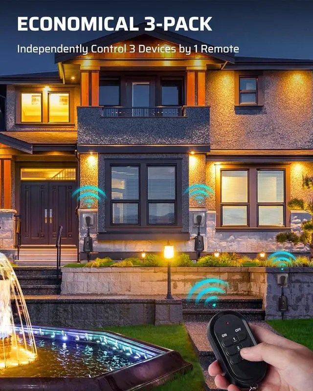 Alt view image 2 of 7 - DEWENWILS Outdoor Wireless Remote Control Outlet Kit, Waterproof Electrical Plug for Indoor Outdoor Lights, Separately Controlled 3 Pack Receivers, 100 Feet RF Signal, UL Listed