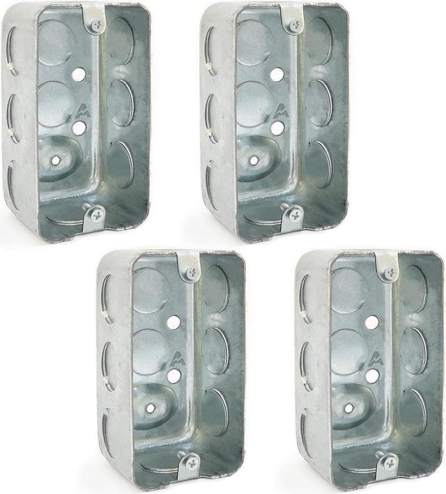 Pack of 4) 4x2 Inch Utility Size Single Gang Electrical Box, Handy Box, Ten  1/2 Inch Knockouts, Raised Ground, 13 Cu. in. Capacity, 1-7/8 Deep,  Galvanized Steel, Drawn Construction, Outlet Box, 