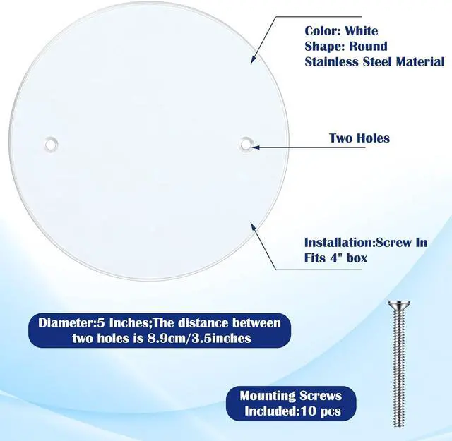 Alt view image 3 of 7 - Shimeyao Metal Ceiling Blank up Cover 5 Inch White Round Ceiling Cover Plate with 10 Mounting Screws to Round/octagon Box Openings or Walls (3 Pack, 3.5 Inch Holes Spaced)