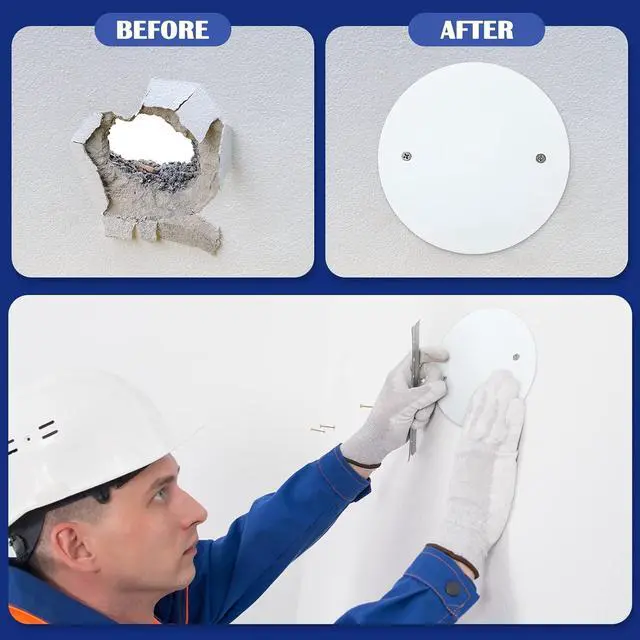Alt view image 5 of 7 - Shimeyao Metal Ceiling Blank up Cover 5 Inch White Round Ceiling Cover Plate with 10 Mounting Screws to Round/octagon Box Openings or Walls (3 Pack, 3.5 Inch Holes Spaced)
