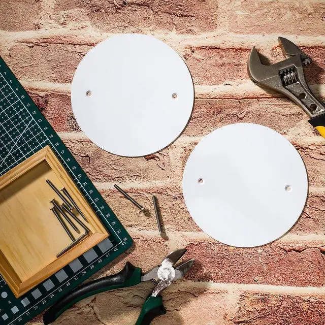 Alt view image 6 of 7 - Shimeyao Metal Ceiling Blank up Cover 5 Inch White Round Ceiling Cover Plate with 10 Mounting Screws to Round/octagon Box Openings or Walls (3 Pack, 3.5 Inch Holes Spaced)