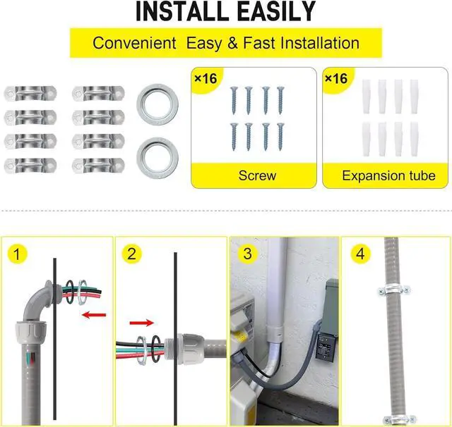 Alt view image 7 of 7 - Power Whip Assembly Kit -1/2" x 10ft Non-Metallic Liquid Tight with 10 Gauge Wire Electrical AC Whip Kit Flexible Electrical Conduit & straight/90°Fittings