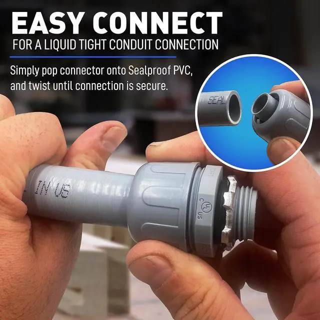Alt view image 5 of 6 - 1-Inch Non-Metallic Liquid-Tight Conduit and Connector Kit, 25 Foot Made in USA Flexible Electrical Conduit Type B with 4 Straight and 2 90-Degree Conduit Connector Fittings, 1" Dia