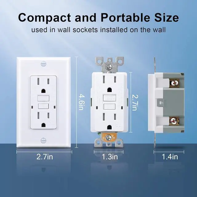 Alt view image 5 of 7 - 15 Amp GFCI Outlet, Tamper-Resistant GFI Receptacle with LED Indicator, Self-Test Ground Fault Circuit Interrupter, Decorator Wall Plates and Screws Included, UL Listed, White10 Pack