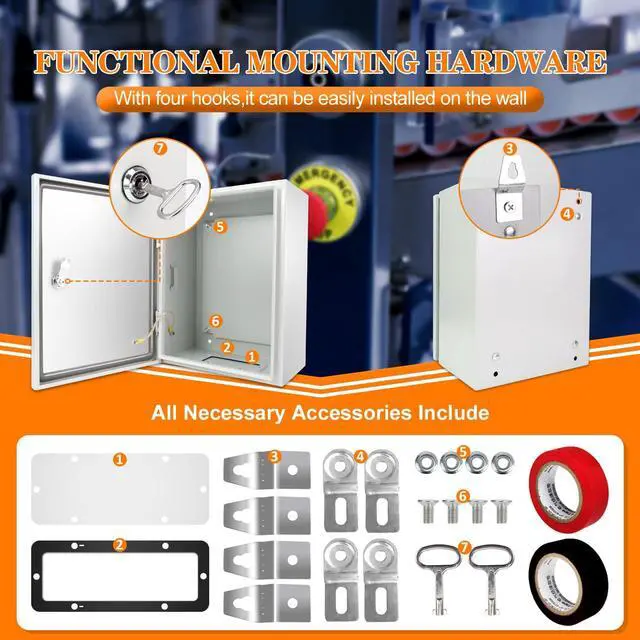 Alt view image 5 of 7 - Outdoor Electrical Box 12 x 10 x 6'' NEMA 4X Enclosure Waterproof Steel Box Electrical Lockable Junction Box Outdoor Electrical Enclosure