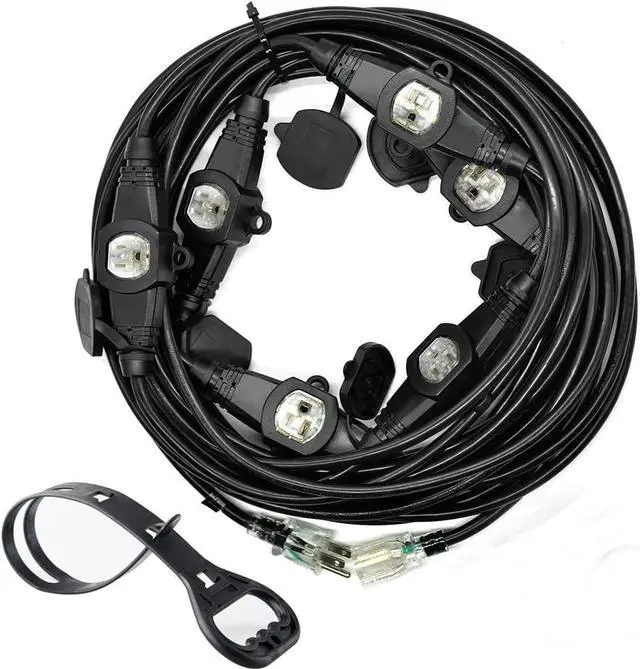 Main image of Yodotek 50FT 14 Gauge Outdoor Power Extension Cord,Seven Outlet Cable.Multiple Evenly-Spaced Plug Ideal for Landscaping Light,Stage Backlines,Holiday Decoration and Christmas,ETL Listed