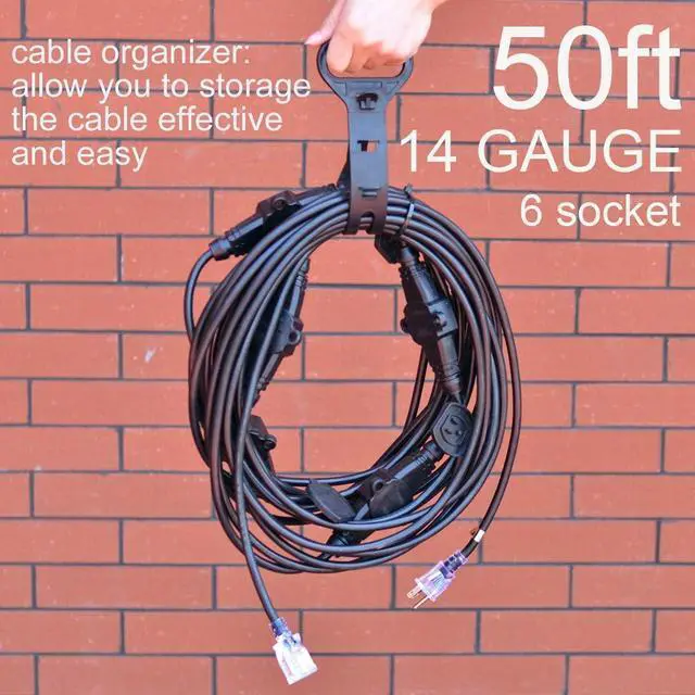 Alt view image 2 of 7 - Yodotek 50FT 14 Gauge Outdoor Power Extension Cord,Seven Outlet Cable.Multiple Evenly-Spaced Plug Ideal for Landscaping Light,Stage Backlines,Holiday Decoration and Christmas,ETL Listed