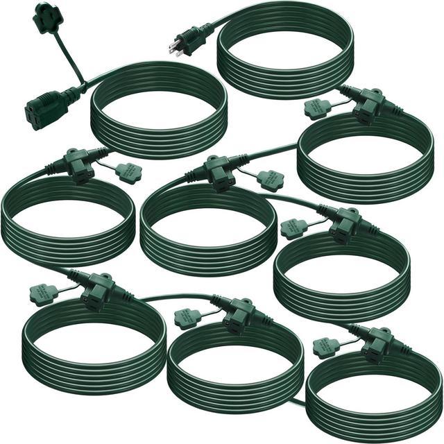 Kanayu Christmas Outdoor Extension Cord Multiple Outlets Heavy Duty  Weatherproof Outlet Evenly Spaced with Waterproof Cover for Outdoor Lawn  Patio Light, Sjtw 16/3c, Ul Listed(Green, 75FT, 9 Outlets) 