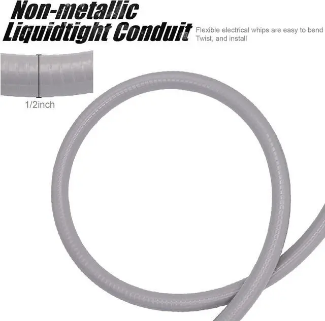 Alt view image 4 of 7 - 6FT 1/2-Inch Electrical A/C Whip Kit,Nonmetallic Liquid Tight Flexible Electrical Conduit,7.5FT of Connecting Wires 3-Conductor 10-Gauge Wires w/Straight/90 Degree Fittings