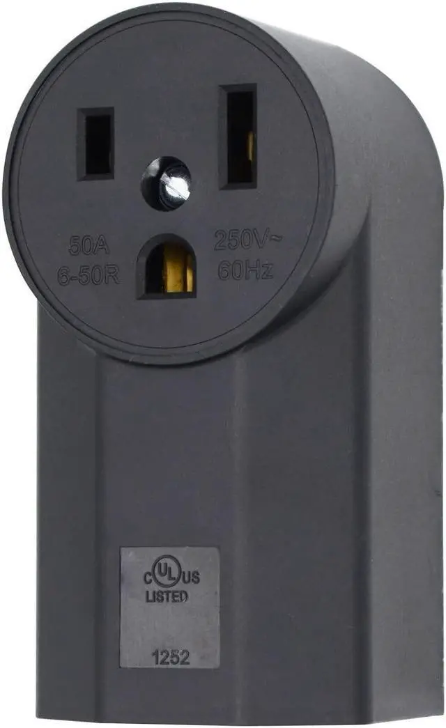 Main image of Micmi NEMA 6-50R Receptacle 2-Pole 3-Wire Surface Mount Power Receptacle 250V 50A UL Listed, Black (NEMA 6-50R)