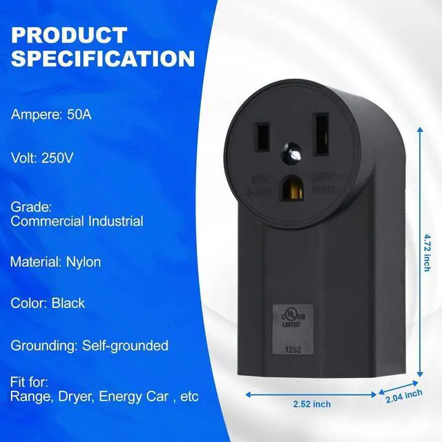 Alt view image 3 of 7 - Micmi NEMA 6-50R Receptacle 2-Pole 3-Wire Surface Mount Power Receptacle 250V 50A UL Listed, Black (NEMA 6-50R)