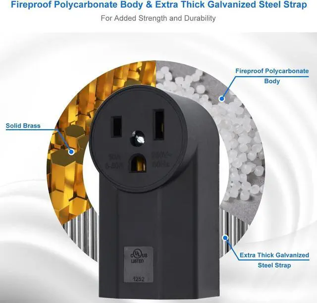 Alt view image 4 of 7 - Micmi NEMA 6-50R Receptacle 2-Pole 3-Wire Surface Mount Power Receptacle 250V 50A UL Listed, Black (NEMA 6-50R)