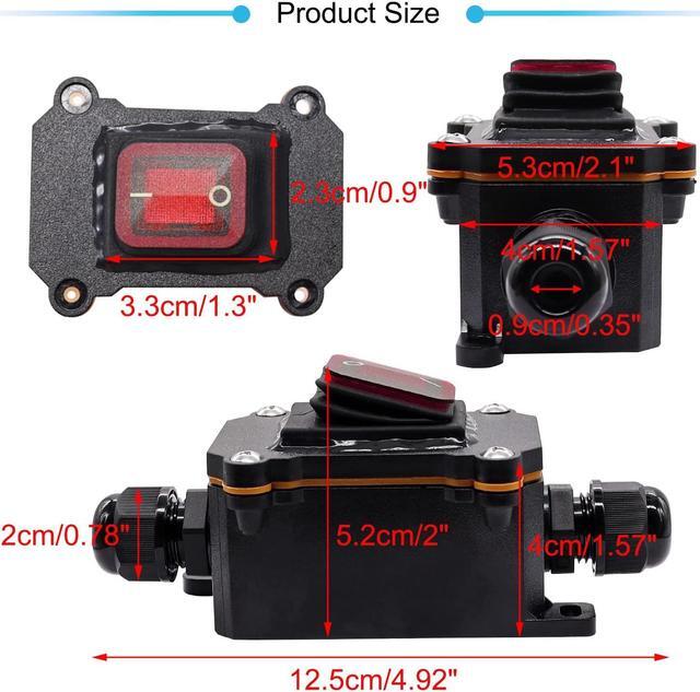 Alt view image 6 of 6 - Hmknana IP67 Waterproof Inline Cord Switch 16A/250V 20A/125V AC DPST 4Pin 2 Position On Off Outdoor Toggle Switch with Red Light Rocker Button,Two-Side Entry & Exit Line