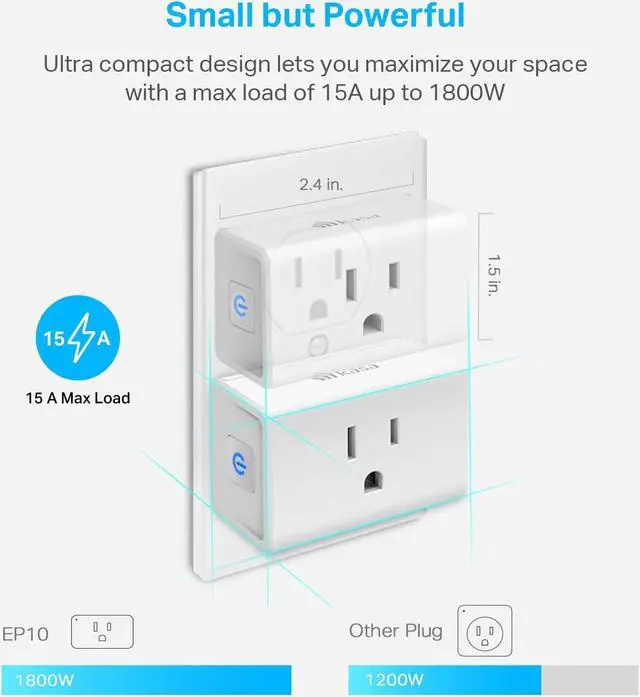 Alt view image 5 of 7 - Kasa Smart Plug Ultra Mini 15A, Smart Home Wi-Fi Outlet Works with Alexa, Google Home & IFTTT, No Hub Required, UL Certified, 2.4G WiFi Only, 2 Count (Pack of 1)(EP10P2) , White
