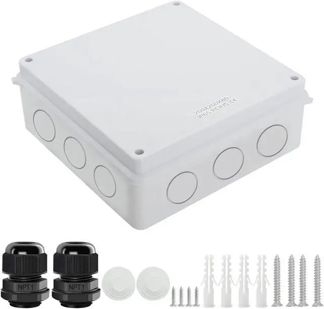 Main image of LeMotech Junction Box, Electrical Box IP65 Water Resistant Dustproof ABS Plastic Project Enclosure for Electronics White 7.9 x 7.9 x 3.1 inch