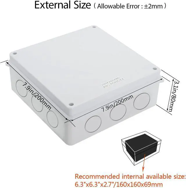 Alt view image 2 of 7 - LeMotech Junction Box, Electrical Box IP65 Water Resistant Dustproof ABS Plastic Project Enclosure for Electronics White 7.9 x 7.9 x 3.1 inch