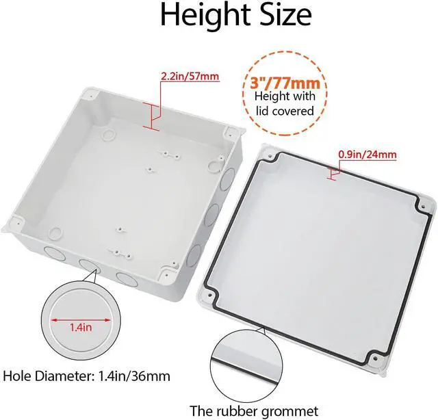 Alt view image 5 of 7 - LeMotech Junction Box, Electrical Box IP65 Water Resistant Dustproof ABS Plastic Project Enclosure for Electronics White 7.9 x 7.9 x 3.1 inch