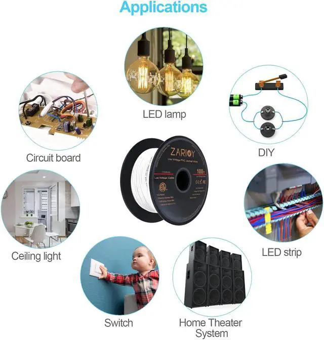 Alt view image 6 of 6 - 100 Feet 18 Gauge 2 Conductors Red Black Wire with Fire Resistant CL2 White Jacket, 18AWG Hookup Electrical Wire LED Strips Extension Cord Cable for LED Ribbon Lamp Tape Lighting
