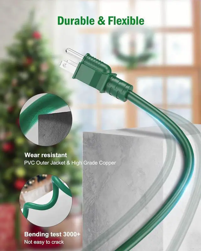 Alt view image 6 of 6 - 18 Ft Outdoor Extension Cord Multiple Outlet, 1 to 3 Outdoor Extension Cord Splitter with Safety Cover, 3 Prong Plug with 3 Extended Outlets, 16/3 SJTW Green Extension Cord Outdoor Waterproof