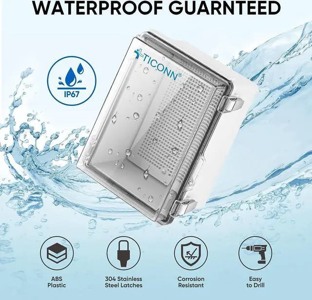 Alt view image 2 of 7 - Waterproof Electrical Junction Box IP67 ABS Plastic Enclosure with Hinged Cover with Mounting Plate, Wall Brackets, Cable Glands (Clear, 15.7"x11.8"x7.1")