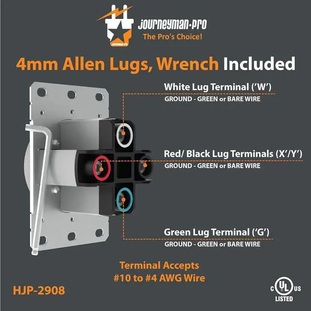 Alt view image 3 of 6 - Lifetime Guaranteed, NEMA 14-50 Commercial/Industrial Grade U.L. Approved 50 AMP 240V Receptacle 50A Wall Range Outlet for RV and Electric Vehicles, 125/250V Black or White (White)