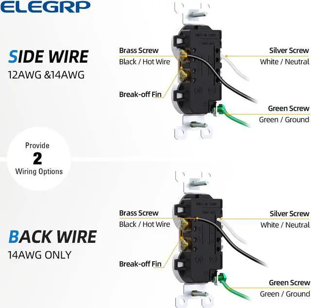 Alt view image 5 of 7 - ELEGRP 20 Amp 125V Duplex Receptacle, Standard Electrical Wall Outlet, TR Tamper Resistant and WR Weather Resistant, 2 Pole 3 Wire, Self-Grounding, Residential Grade, UL Listed, Glossy White, 10 Pack