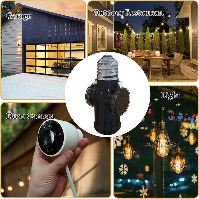 Alt view image 5 of 6 - 2 Pcs Luntak 3 Prong Light Socket to Plug Adapter, E26 Light Socket Outlet Outdoor, Light Bulb to 2/3 Prong Outlet Socket Splitter Converter Heat-Resistant for Porch Patio Garage Utility Rooms (Black)