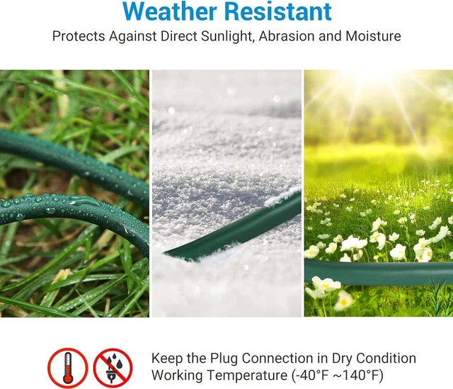 Alt view image 3 of 7 - DEWENWILS 50FT Outdoor Extension Cord, 16/3 SJTW Tri-Tap Power Cable, Weatherproof, Heavy Duty Extension Cord for Outdoor String Light and Landscaping Lights, ETL Listed, Green