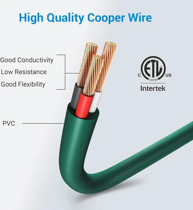 Alt view image 7 of 7 - DEWENWILS 50FT Outdoor Extension Cord, 16/3 SJTW Tri-Tap Power Cable, Weatherproof, Heavy Duty Extension Cord for Outdoor String Light and Landscaping Lights, ETL Listed, Green