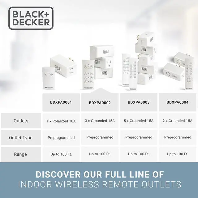 Alt view image 3 of 7 - BLACK+DECKER Wireless Remote-Control Outlet, Pack of 3 Outlets, 1 Remote - Premium Light Switches