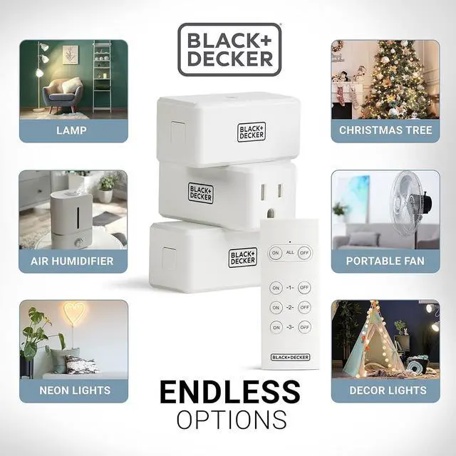 Alt view image 5 of 7 - BLACK+DECKER Wireless Remote-Control Outlet, Pack of 3 Outlets, 1 Remote - Premium Light Switches