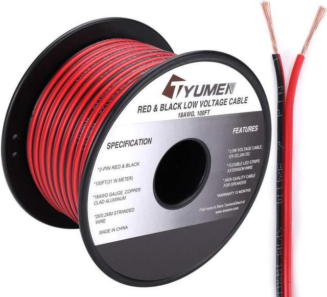 TYUMEN 100FT 18 Gauge 2pin 2 Color Red Black Cable Hookup
