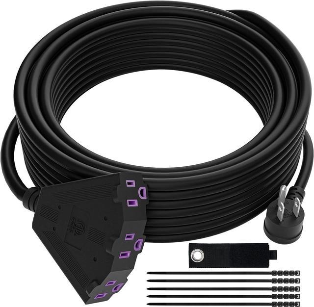 Outdoor Extension Cord 25 FT with 3 Outlets, 3 Prong 90 Degree