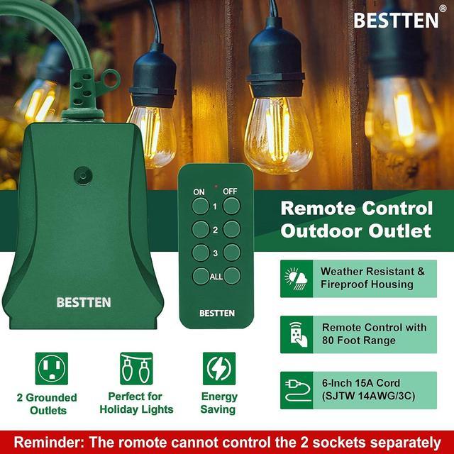 BESTTEN Wireless Remote Control Outlet Set (4 Outlets 2 Remotes