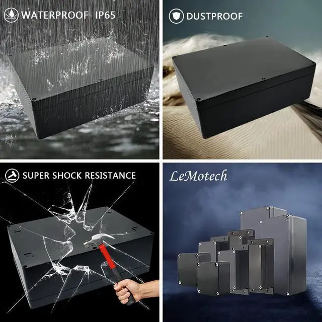 Alt view image 7 of 7 - LeMotech Project Box ABS Plastic IP65 Waterproof Dustproof Electrical Junction Box Outdoor Enclosure for Electronics Black 11.41" x 8.26" x 3.93" (290 x 210 x 100mm)