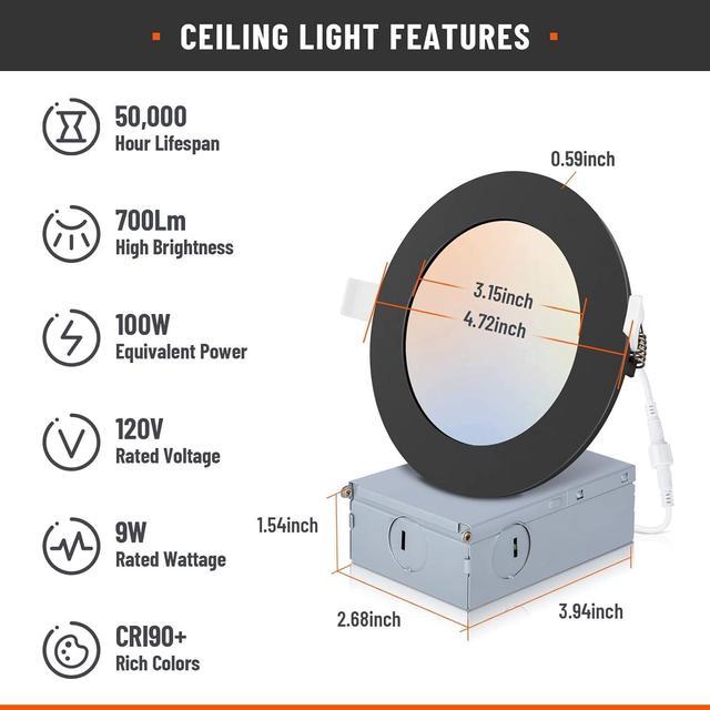 12 Pack Recessed Lighting 4 Inch with Junction Box, 5CCT 4 Inch