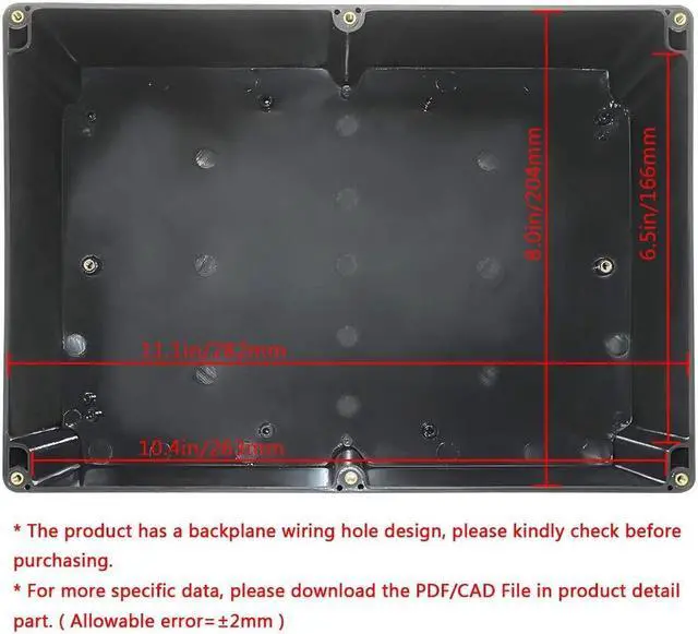 Alt view image 2 of 7 - LeMotech Project Box ABS Plastic IP65 Waterproof Dustproof Electrical Junction Box Outdoor Enclosure for Electronics Black 11.41" x 8.26" x 3.93" (290 x 210 x 100mm)