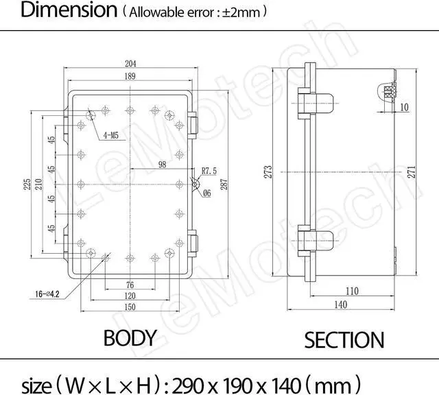 Alt view image 7 of 7 - Junction Box ABS Plastic IP65 Waterproof Dustproof Universal Electrical Enclosure, Hinged Shell Outdoor and Indoor Usage Project Box11.4"x 7.5" x 5.5"(290 x 190 x 140mm), Grey