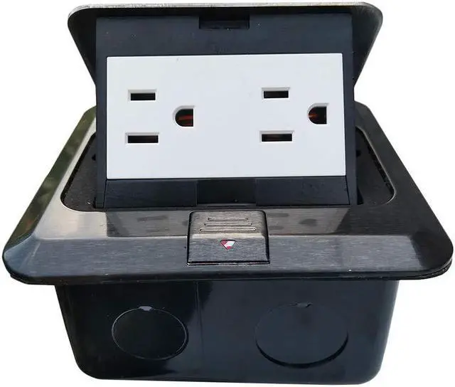 Alt view image 2 of 4 - Floor Electrical Outlet Pop Up Kitchen Countertop Waterproof Sockets Pop Out Receptacle Stainless Steel Box Black Cover 15A