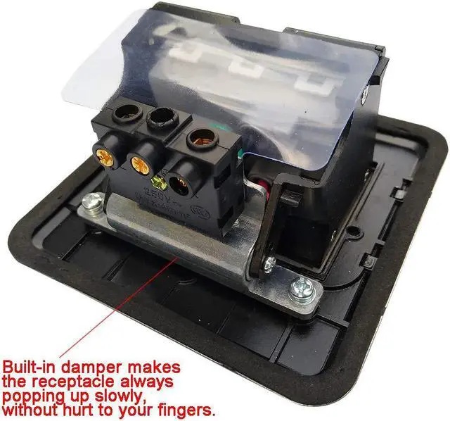 Alt view image 3 of 4 - Floor Electrical Outlet Pop Up Kitchen Countertop Waterproof Sockets Pop Out Receptacle Stainless Steel Box Black Cover 15A