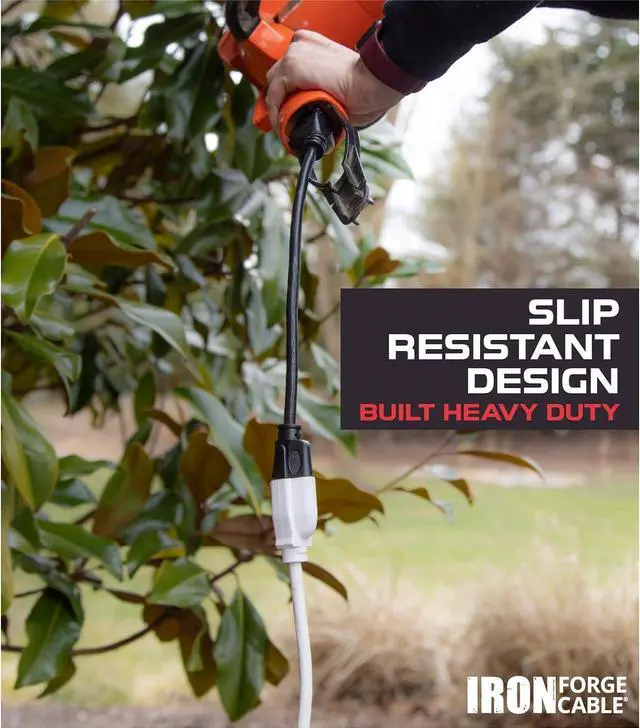 Alt view image 6 of 7 - Iron Forge Cable Weatherproof 10 Ft Outdoor Extension Cord - 16/3 SJTW Heavy Duty White Extension Cord 3 Prong - 13 Amp Exterior Power Cable