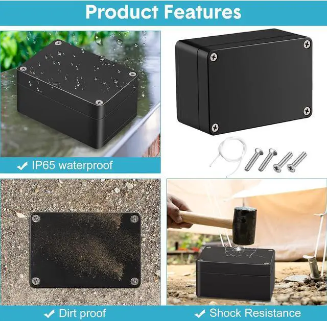 Alt view image 6 of 7 - 8 Pieces Plastic Junction Box Waterproof Project Box Electrical Box Electrical Enclosure Box Outdoor Electrical Project Case Black 3.94 x 2.68 x 1.97 Inches for Outdoor Use