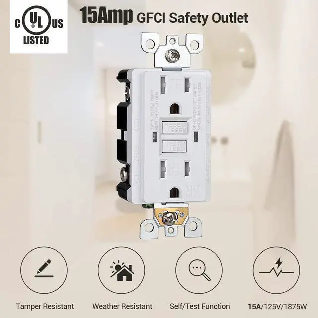 Alt view image 3 of 7 - DEWENWILS 2-Pack GFCI Outlet 15Amp, Outdoor Weather-Resistant(WR), Tamper-Resistant(TR), UL Listed, Gfi Self-Test, LED Indicator, Wallplate Included with Thinner Design, White