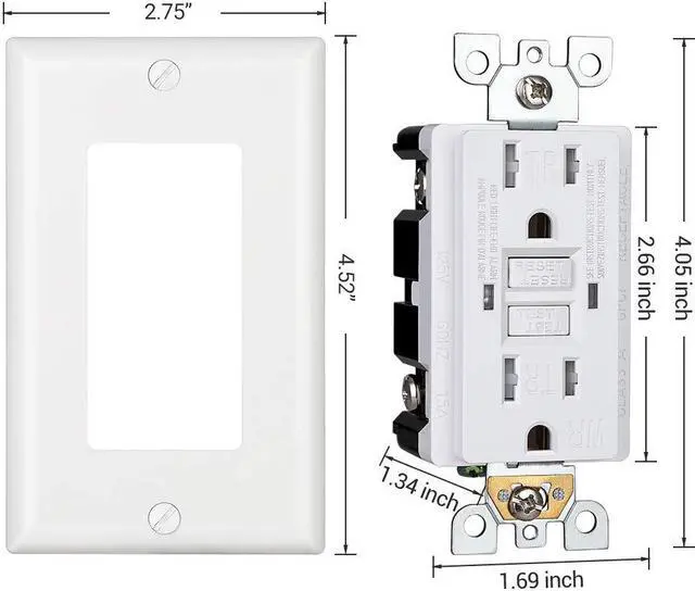 Alt view image 6 of 7 - DEWENWILS 2-Pack GFCI Outlet 15Amp, Outdoor Weather-Resistant(WR), Tamper-Resistant(TR), UL Listed, Gfi Self-Test, LED Indicator, Wallplate Included with Thinner Design, White
