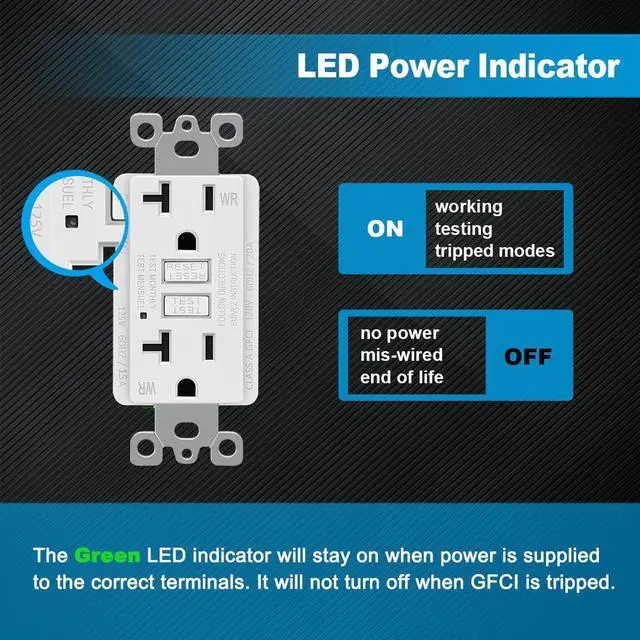 Alt view image 3 of 6 - (10 Pack) UNIELE 20 Amp WR GFCI Receptacle Outlet, Outdoor Weather-Resistant GFI, Ground Fault Circuit Interrupter, Wallplate Included, ETL Listed, White