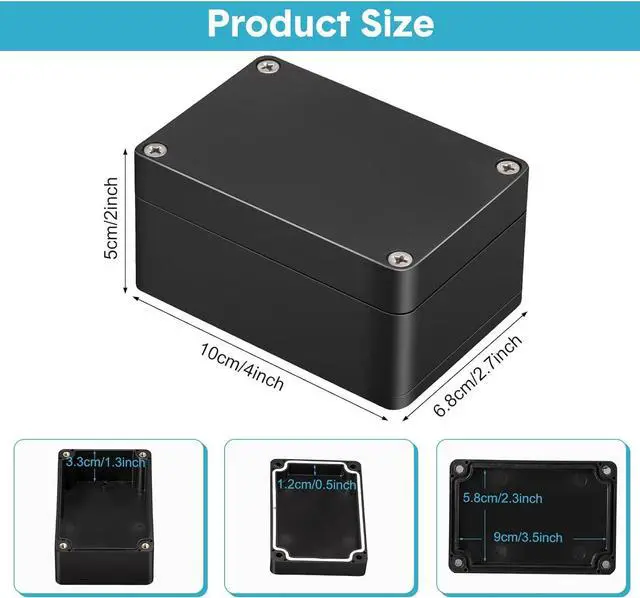 Alt view image 2 of 7 - 8 Pieces Plastic Junction Box Waterproof Project Box Electrical Box Electrical Enclosure Box Outdoor Electrical Project Case Black 3.94 x 2.68 x 1.97 Inches for Outdoor Use
