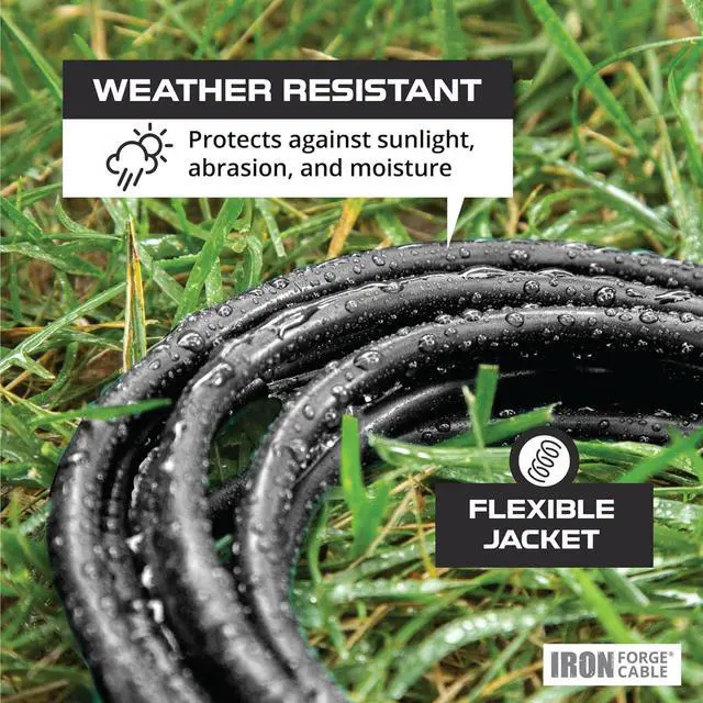 Alt view image 4 of 7 - Iron Forge Cable Oil Resistant 12 Gauge Extension Cord 50 ft, 12/3 SJTOW 50 Foot Heavy Duty Extension Cord Outdoor 3 Prong, 15 Amp Power Cable Black Great for Major Appliance, Farms & Ranches