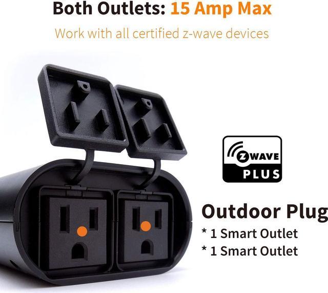 Outdoor Z-Wave Plus On/Off Light and Appliance Plug, Two On/Off Smart Outlet,  Zwave Hub Required, Works with SmartThings, Wink, Alexa (ZW97) 