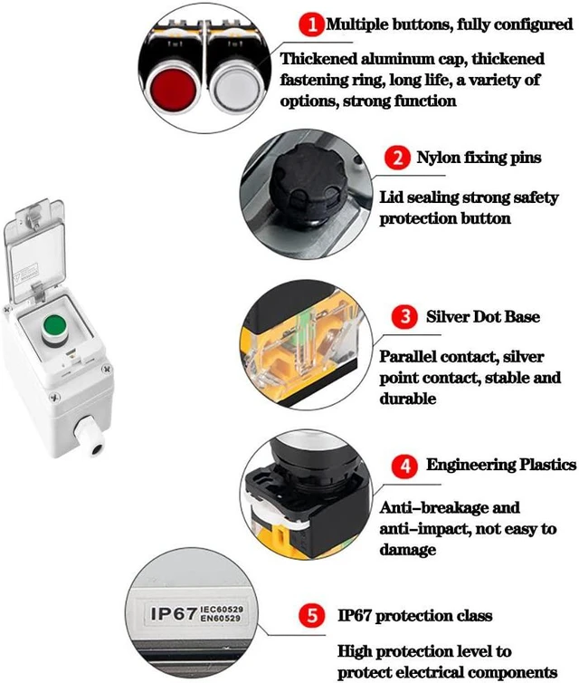 Alt view image 2 of 6 - Push Button Box Momentary Green Push Button Switch Box Weatherproof Push Button Switch Box