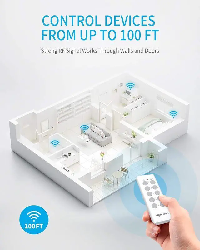 Alt view image 4 of 7 - Upgraded Remote Control Outlet Wireless Light Switch for Household Appliances, Expandable Remote Light Switch Kit, Up to 100 ft Range, FCC Certified, ETL Listed, White (5 Outlets + 2 Remotes)